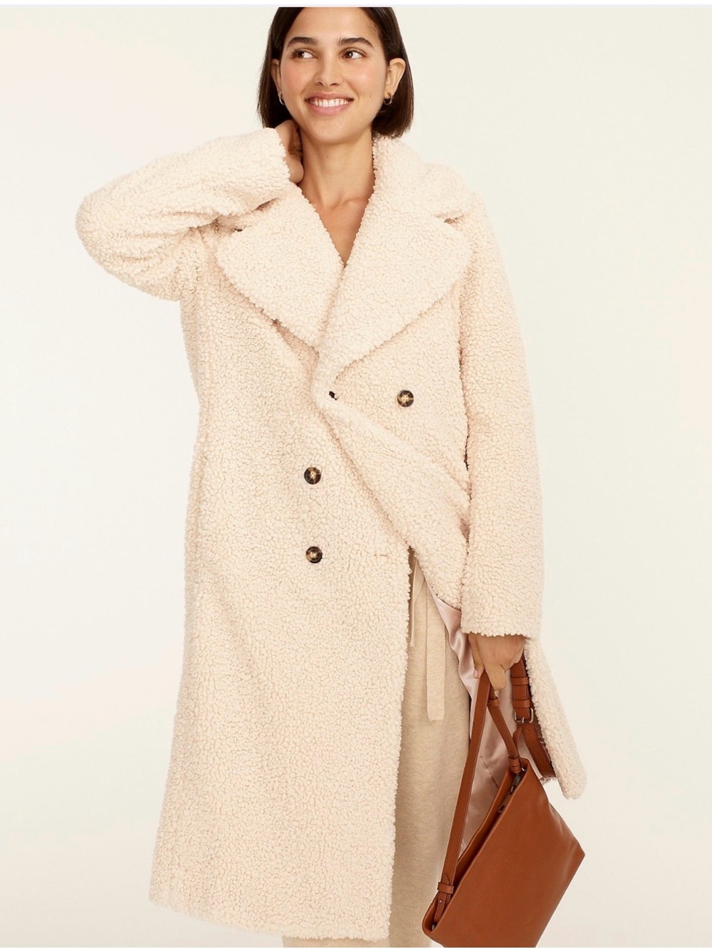 J. Crew Double-Breasted Teddy Sherpa Topcoat - size Large